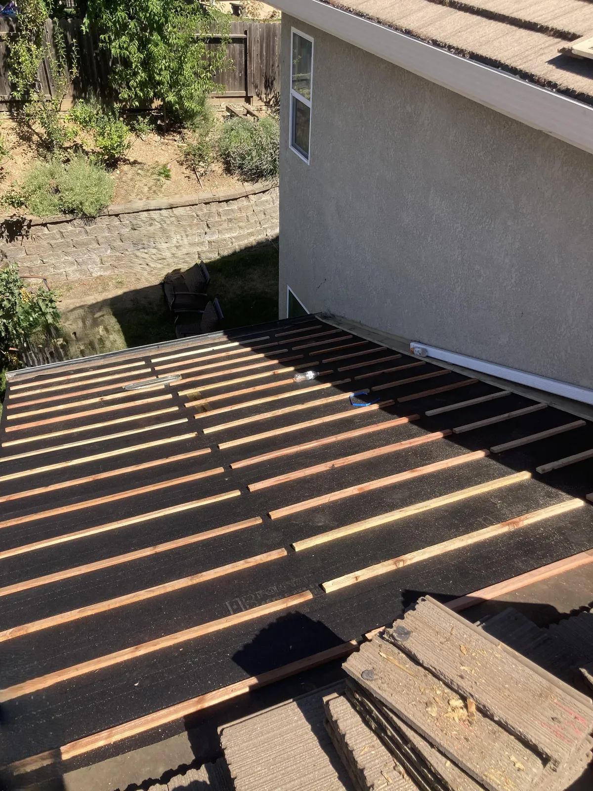 Underlayment and new battens installed for tile roof